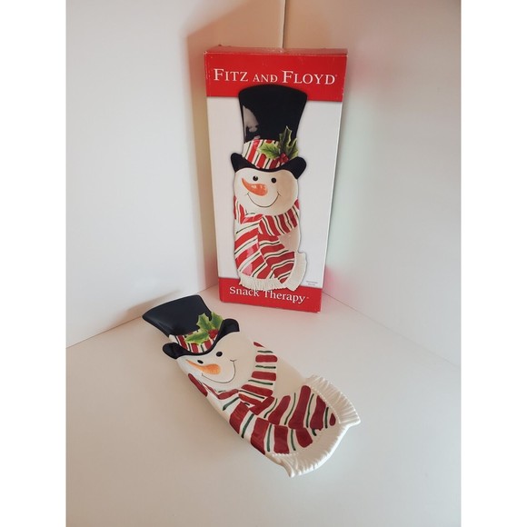 FITZ AND FLOYD Snack Therapy Snowman Server Tray Dish Plate Platter Holiday - Picture 2 of 3